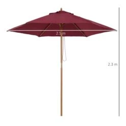 OUTSUNNY Garden Parasol Wooden Red Wine 2.5m -GardenChic Elegant Shop 3 2 204 24