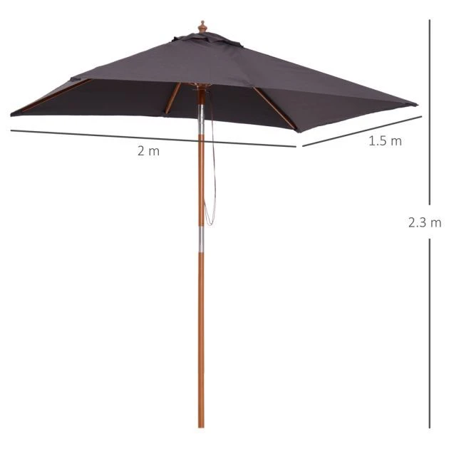 OUTSUNNY Bamboo Frame Parasol Grey - 2m 4 OUTSUNNY Bamboo Frame Parasol Grey - 2m - Image 2