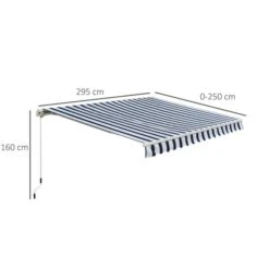OUTSUNNY Manual Retractable Awning Striped Blue - 3m -GardenChic Elegant Shop 3 2 204 38
