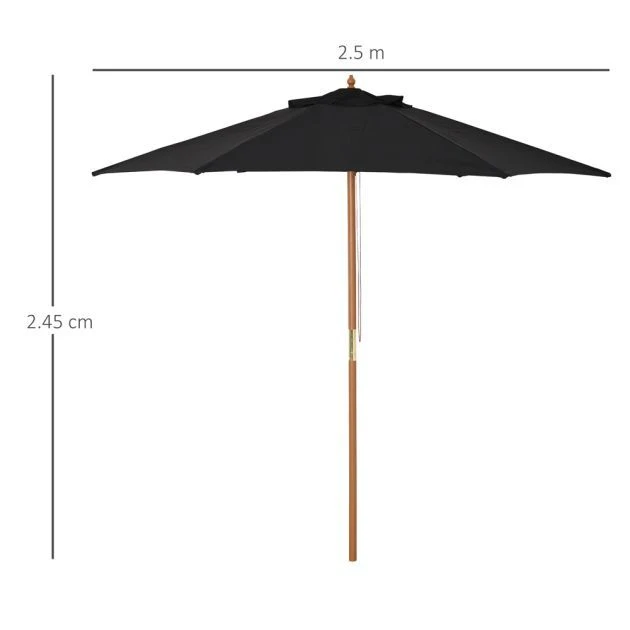 OUTSUNNY Garden Parasol Wooden Teak 2.5m 4 OUTSUNNY Garden Parasol Wooden Teak 2.5m - Image 2