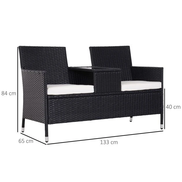 OUTSUNNY Rattan Love Seat Black 4 OUTSUNNY Rattan Love Seat Black - Image 2