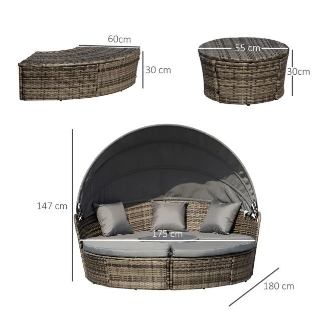 OUTSUNNY Rattan Sofa Bed Set 5 Piece Grey 4 OUTSUNNY Rattan Sofa Bed Set 5 Piece Grey - Image 2