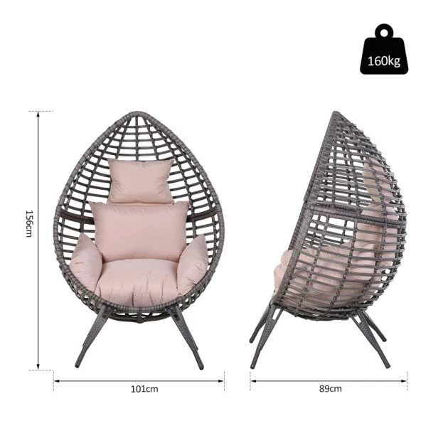 OUTSUNNY Rattan Egg Chair Grey 4 OUTSUNNY Rattan Egg Chair Grey - Image 2