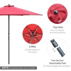OUTSUNNY Garden Parasol Steel Red 3m -GardenChic Elegant Shop 4 1 115 61