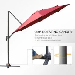 OUTSUNNY Cantilever Parasol 360 Rotation Red 3m 14 OUTSUNNY Cantilever Parasol 360 Rotation Red 3m -GardenChic Elegant Shop 4 1 115 65