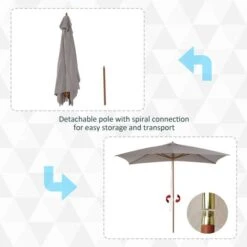 OUTSUNNY Wooden Garden Parasol Grey 2m 14 OUTSUNNY Wooden Garden Parasol Grey 2m -GardenChic Elegant Shop 4 1 117 29