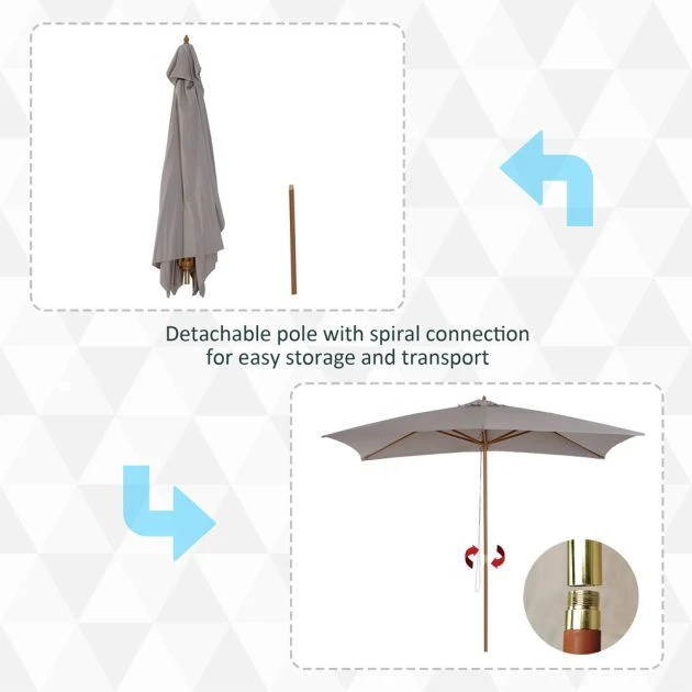 OUTSUNNY Wooden Garden Parasol Grey 2m 6 OUTSUNNY Wooden Garden Parasol Grey 2m - Image 4