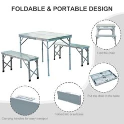 OUTSUNNY Portable Picnic Table With Folding Bench Silver 3 Pack -GardenChic Elegant Shop 4 1 120 1