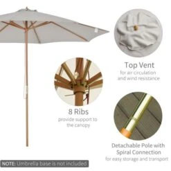 OUTSUNNY Garden Parasol Wooden 3m Grey -GardenChic Elegant Shop 4 1 150