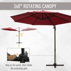 OUTSUNNY Cantilever Garden Parasol Aluminium Wine Red 3m -GardenChic Elegant Shop 4 1 156
