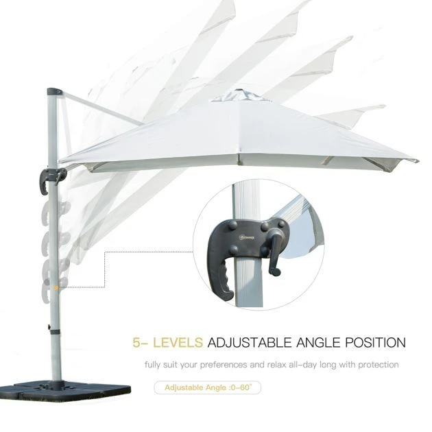 OUTSUNNY Cantilever Garden Parasol Aluminium White 3m 6 OUTSUNNY Cantilever Garden Parasol Aluminium White 3m - Image 4