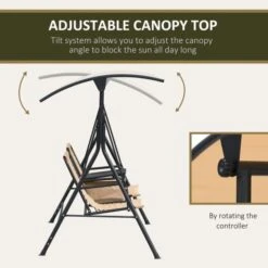 OUTSUNNY 2-Seat Swing Chair Steel Frame Adjustable Canopy Sling Seats W/Middle Table -GardenChic Elegant Shop 4 1 194 25