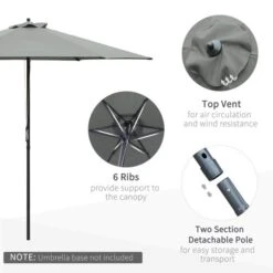 OUTSUNNY Garden Parasol Steel Dark Grey 2.8m 15 OUTSUNNY Garden Parasol Steel Dark Grey 2.8m -GardenChic Elegant Shop 4 1 196 14