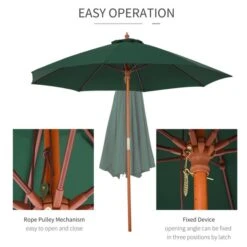 OUTSUNNY Garden Parasol Wooden Dark Green 2.5m -GardenChic Elegant Shop 4 1 198 16