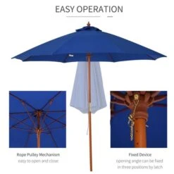 OUTSUNNY Garden Parasol Wooden Blue 2.5m -GardenChic Elegant Shop 4 1 198 20