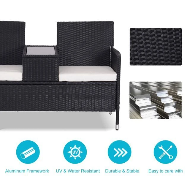 OUTSUNNY Rattan Love Seat Black 5 OUTSUNNY Rattan Love Seat Black - Image 3