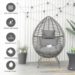 OUTSUNNY Rattan Egg Chair Brown -GardenChic Elegant Shop 4 1 205