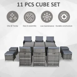 OUTSUNNY Rattan Garden Dining Set Grey 11 Piece 13 OUTSUNNY Rattan Garden Dining Set Grey 11 Piece -GardenChic Elegant Shop 4 1 209