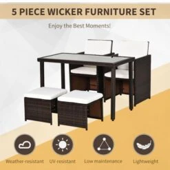 OUTSUNNY Rattan Garden Dining Set Brown 5 Piece -GardenChic Elegant Shop 4 1 210
