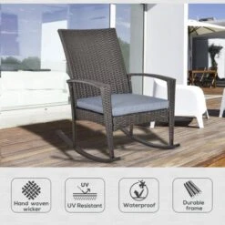 OUTSUNNY Rattan Rocking Chair With Armrest And Cushion Dark Grey -GardenChic Elegant Shop 4 1 259