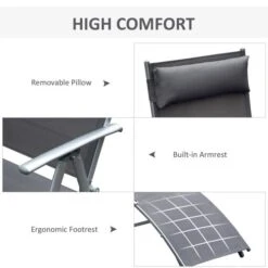 OUTSUNNY Reclining Sun Lounger Textilene Grey -GardenChic Elegant Shop 4 2 112 21