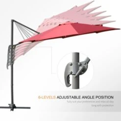 OUTSUNNY Cantilever Parasol 360 Rotation Red 3m 15 OUTSUNNY Cantilever Parasol 360 Rotation Red 3m -GardenChic Elegant Shop 4 2 112 67
