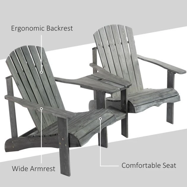 OUTSUNNY Adirondack Love Seat With Table Grey 8 OUTSUNNY Adirondack Love Seat With Table Grey - Image 6