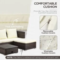 OUTSUNNY Rattan Storage Sofa Set Brown 4 Seater -GardenChic Elegant Shop 4 2 117