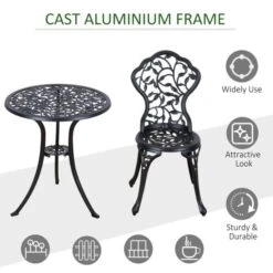 OUTSUNNY Bistro Set Aluminium Black 2 Seater -GardenChic Elegant Shop 4 2 119