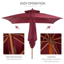 OUTSUNNY Garden Parasol 2-Tier Wooden Wine Red 16 OUTSUNNY Garden Parasol 2-Tier Wooden Wine Red -GardenChic Elegant Shop 4 2 129