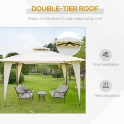 OUTSUNNY Heavy Duty Garden Gazebo Steel Beige 3.5m -GardenChic Elegant Shop 4 2 171