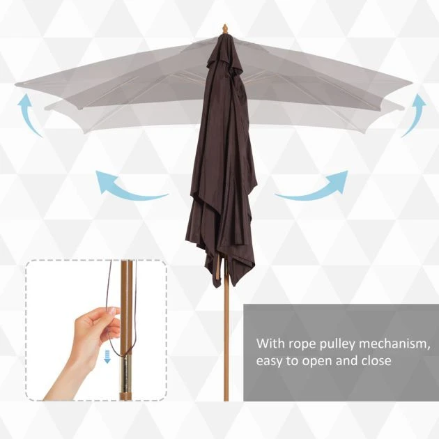 OUTSUNNY Garden Parasol Wooden Coffee 3m 6 OUTSUNNY Garden Parasol Wooden Coffee 3m - Image 4