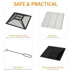 OUTSUNNY Square Steel Fire Pit With Grill Shelf 86cm 14 OUTSUNNY Square Steel Fire Pit With Grill Shelf 86cm -GardenChic Elegant Shop 4 2 191 24