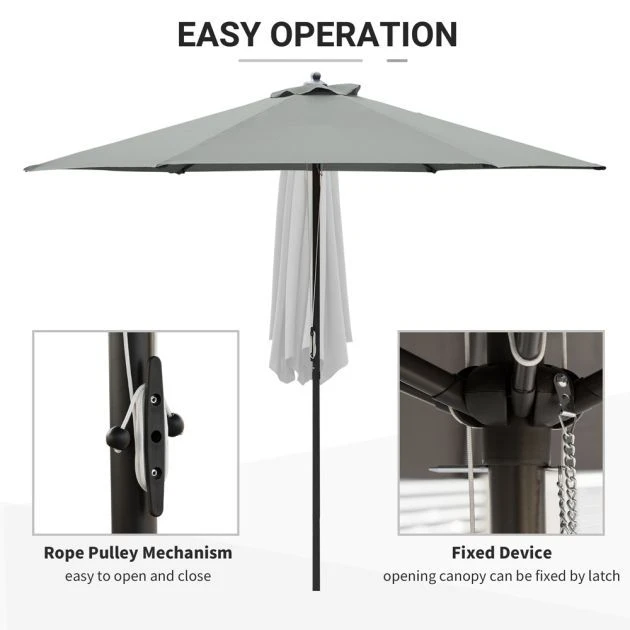 OUTSUNNY Garden Parasol Steel Dark Grey 2.8m 8 OUTSUNNY Garden Parasol Steel Dark Grey 2.8m - Image 6
