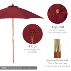OUTSUNNY Garden Parasol Wooden Wine Red 2.5m -GardenChic Elegant Shop 4 2 195 14