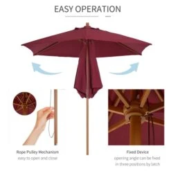 OUTSUNNY Garden Parasol Wooden Red Wine 2.5m -GardenChic Elegant Shop 4 2 195 24
