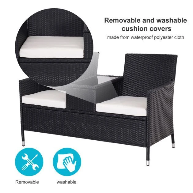 OUTSUNNY Rattan Love Seat Black 6 OUTSUNNY Rattan Love Seat Black - Image 4