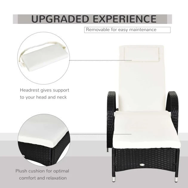 OUTSUNNY Steel Frame Rattan Adjustable Sun Lounger - Black 6 OUTSUNNY Steel Frame Rattan Adjustable Sun Lounger - Black - Image 4