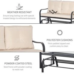 OUTSUNNY Glider Bench With Cushions Khaki 2-Seater -GardenChic Elegant Shop 4 2 238