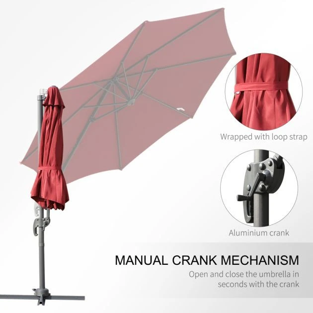OUTSUNNY Cantilever Parasol 360 Rotation Red 3m 8 OUTSUNNY Cantilever Parasol 360 Rotation Red 3m - Image 6