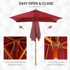 OUTSUNNY Wooden Garden Parasol With Tilt Function Red 2.5m -GardenChic Elegant Shop 4 3 113 23
