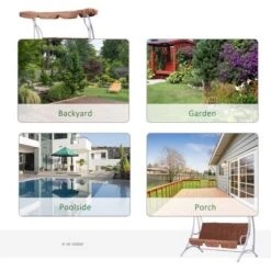 OUTSUNNY Swing Chair Metal Coffee 3 Seater -GardenChic Elegant Shop 4 3 113 38