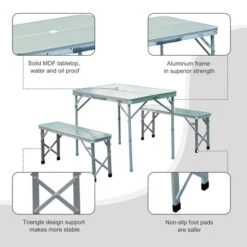 OUTSUNNY Portable Picnic Table With Folding Bench Silver 3 Pack -GardenChic Elegant Shop 4 3 116 1