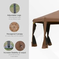 OUTSUNNY Garden Gazebo Hexagonal Dark Brown 3m 17 OUTSUNNY Garden Gazebo Hexagonal Dark Brown 3m -GardenChic Elegant Shop 4 3 186
