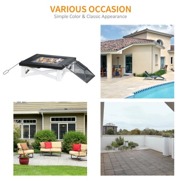 OUTSUNNY Square Steel Fire Pit With Grill Shelf 86cm 7 OUTSUNNY Square Steel Fire Pit With Grill Shelf 86cm - Image 5