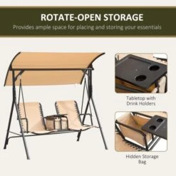 OUTSUNNY 2-Seat Swing Chair Steel Frame Adjustable Canopy Sling Seats W/Middle Table -GardenChic Elegant Shop 4 3 190 24