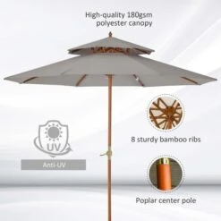 OUTSUNNY Garden Parasol Wooden Grey 2.7m 17 OUTSUNNY Garden Parasol Wooden Grey 2.7m -GardenChic Elegant Shop 4 3 193 1