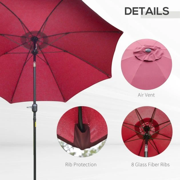 OUTSUNNY Garden Parasol Metal Red 2.6m 9 OUTSUNNY Garden Parasol Metal Red 2.6m - Image 7