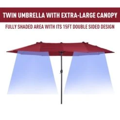 OUTSUNNY Garden Parasol Sun Umbrella Wine Red 4.6m -GardenChic Elegant Shop 4 3 194 3