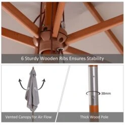 OUTSUNNY Bamboo Frame Parasol Light Grey - 2m -GardenChic Elegant Shop 4 3 194 36